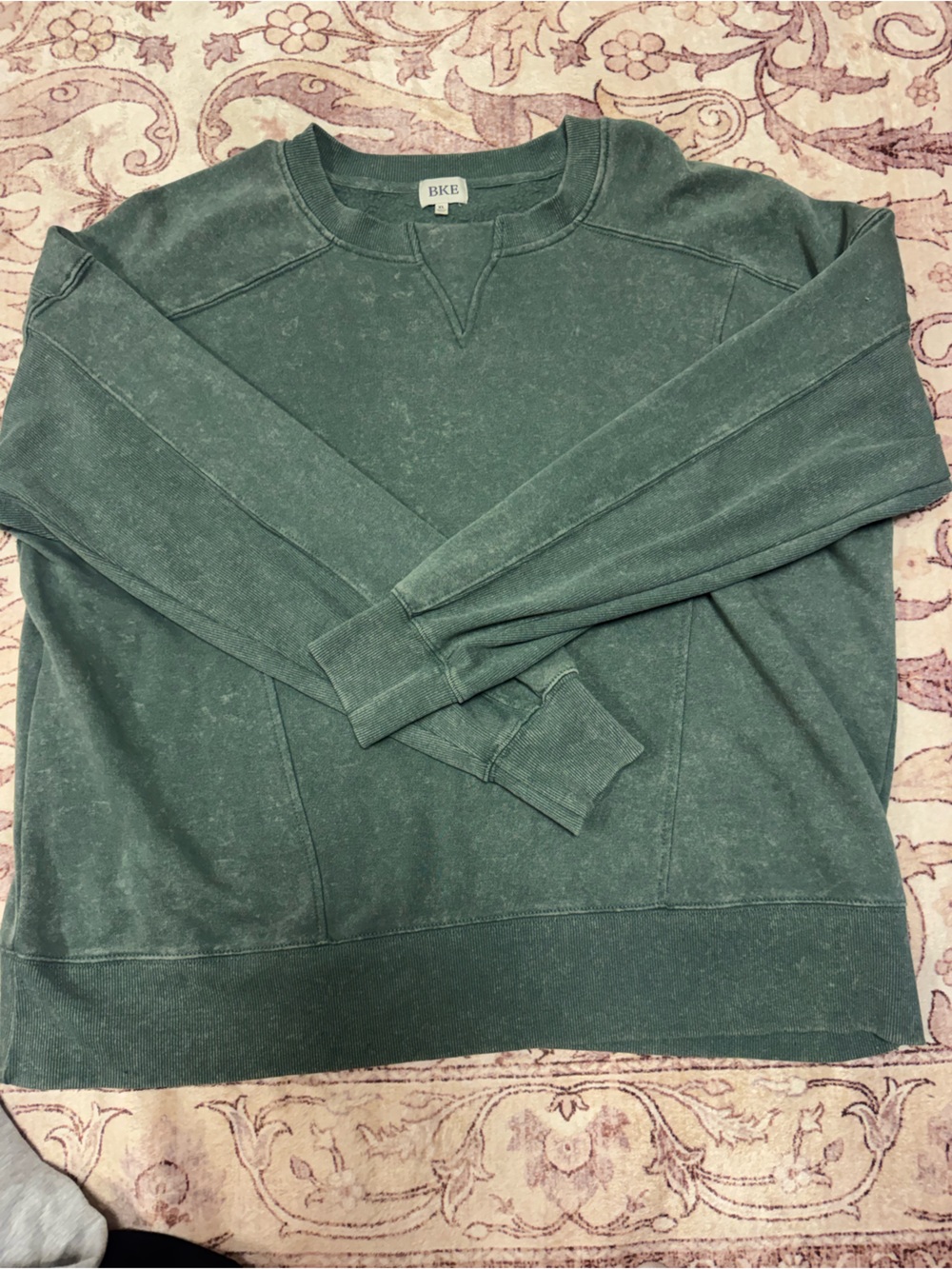 BKE Vintage Wash Crewneck Sweater in Teal Green